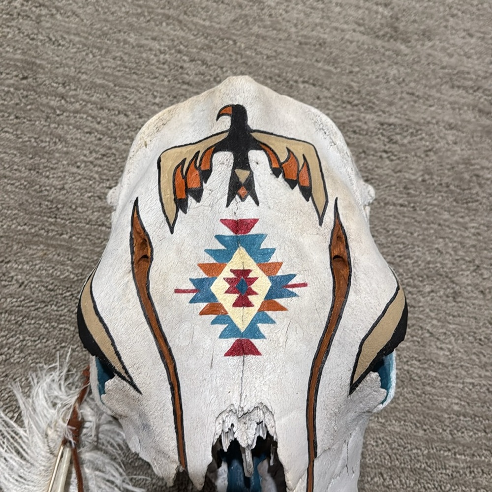Custom Painted Cow Skull Western Boho